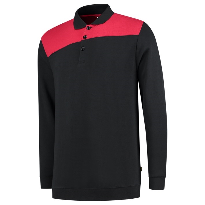 Polosweater Bicolor naden zwart/rood