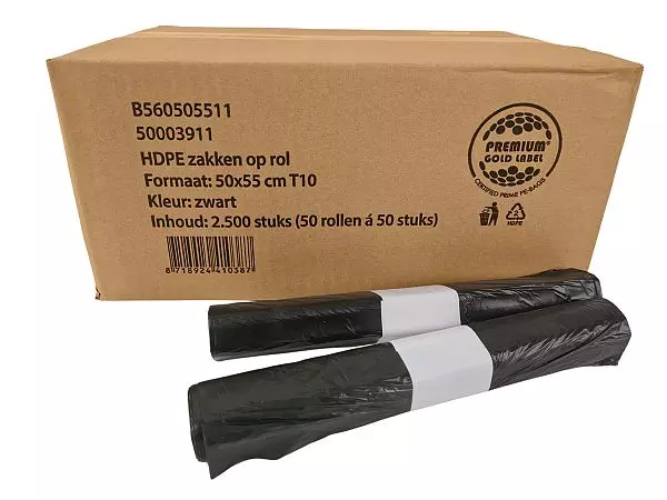 Afvalzak HDPE 50x55cm T10 Zwart