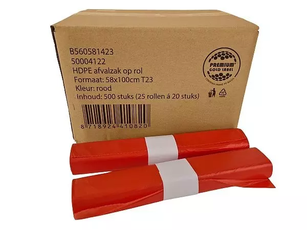 Afvalzak HDPE 58x100cm T23 17mu Rood