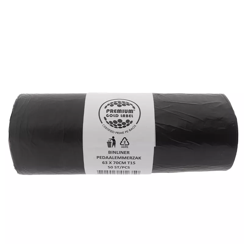 Afvalzak HDPE 63x70cm T15 - 10mu - Zwart