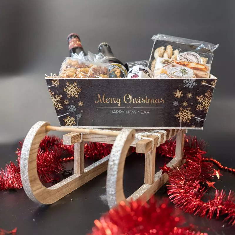 Geschenkmand Hout Kerst/Nieuwjaar 29x19x9cm