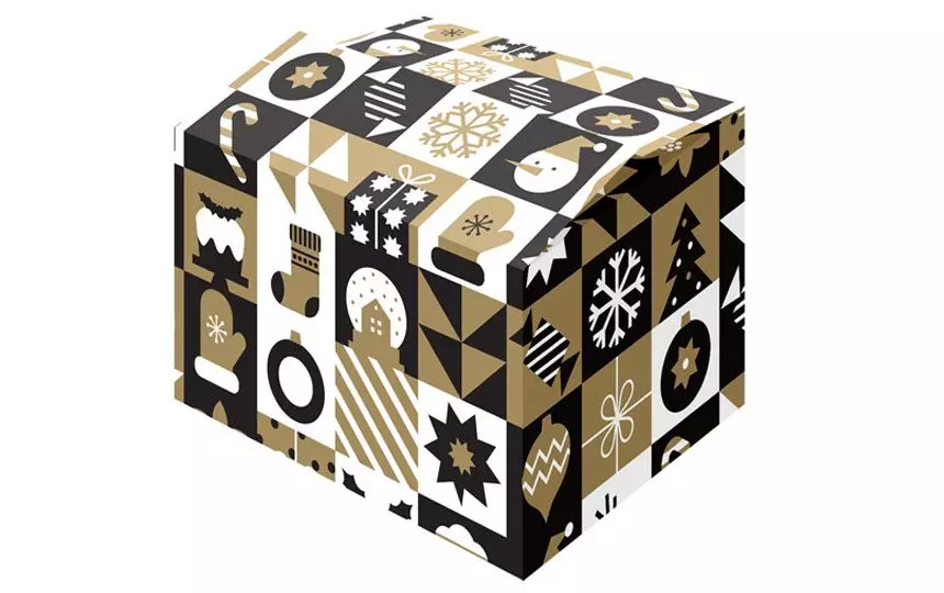 Kerstdoos Pattern Gold 390x290x126mm Zwart/Wit/Goud