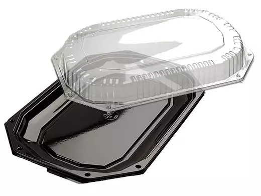 Cateringschaal met deksel 430mm 8-hoekig A-Pet