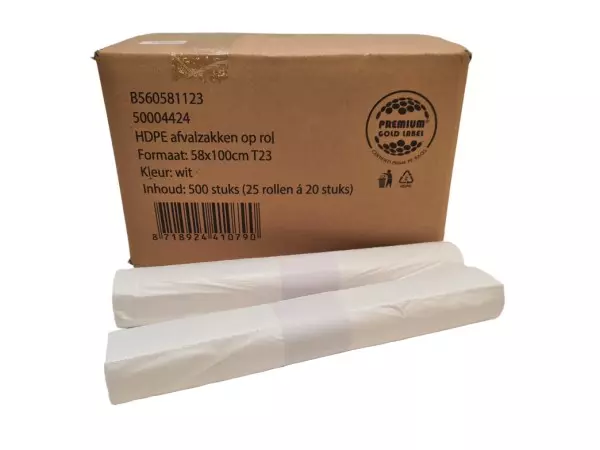 Afvalzak HDPE 58x100cm T23 17mu Wit