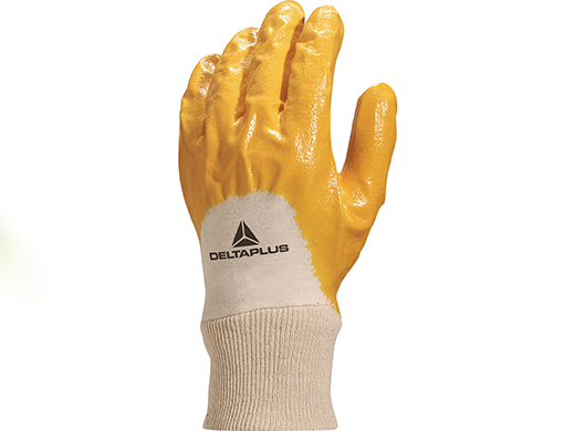 Werkhandschoen half dipped nitril met tricot boord light geel Essential