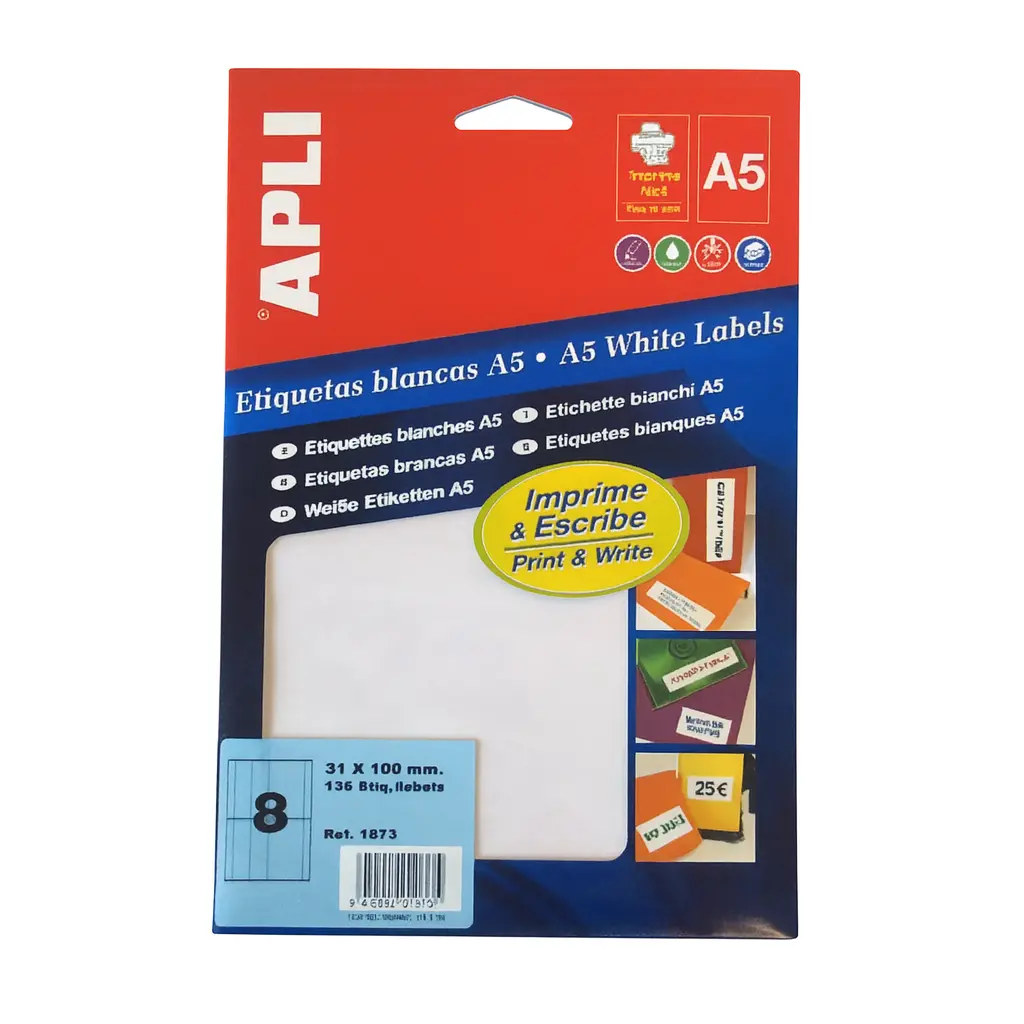 Etiket Apli 31x100mm Wit Permanent 136 stuks