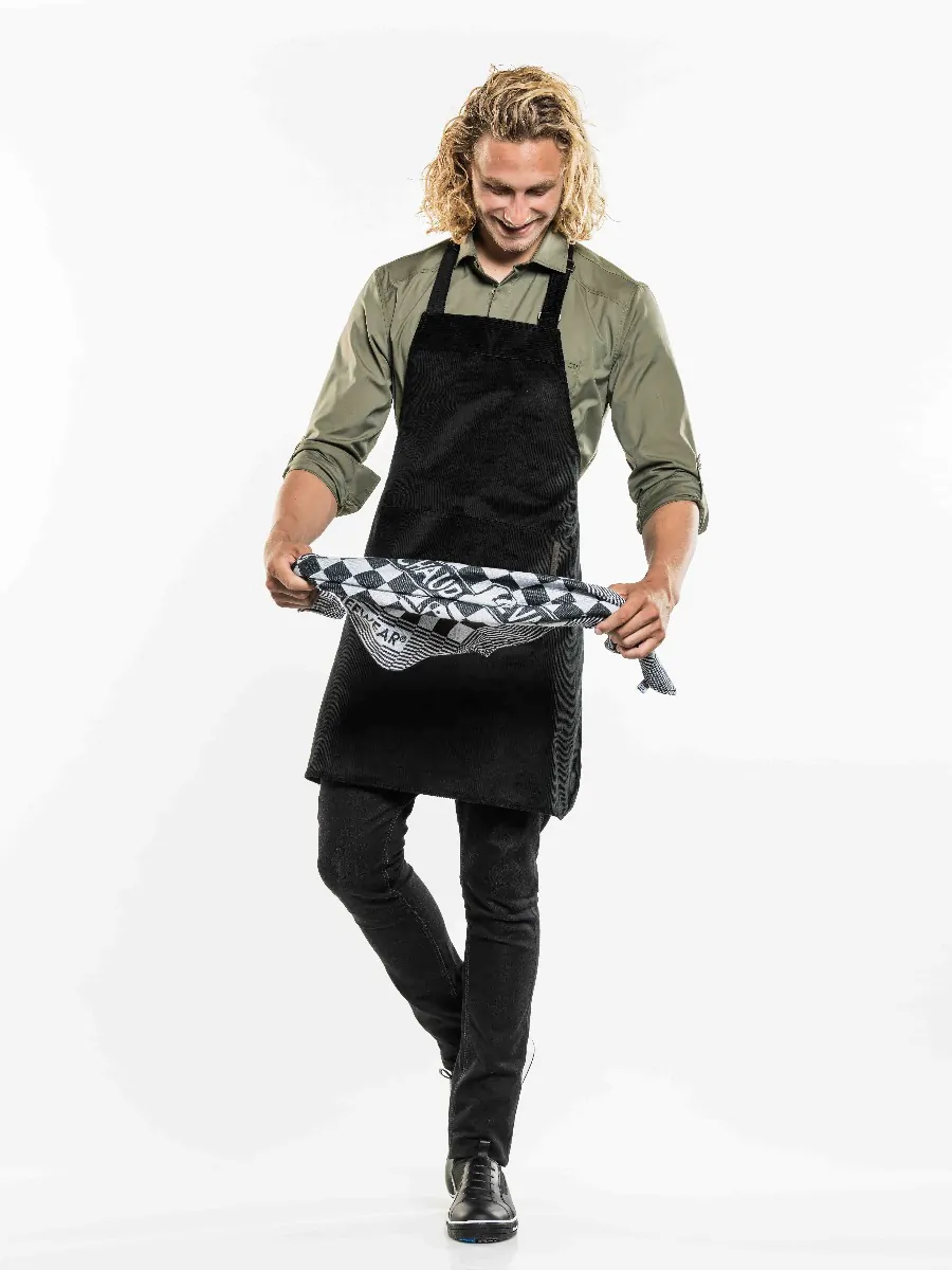 Halterschort Bib Apron W70-L85 zwart velvet ribfluweel