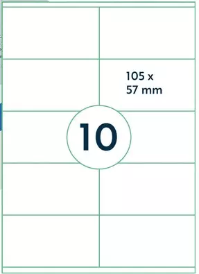 Etiket Laser/Kopieer 105x57mm Wit 10 Etiket/Vel 100 Vellen