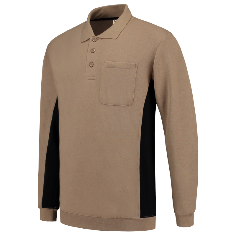 Tricorp Polosweater Bicolor Borstzak Outlet Khaki-Black