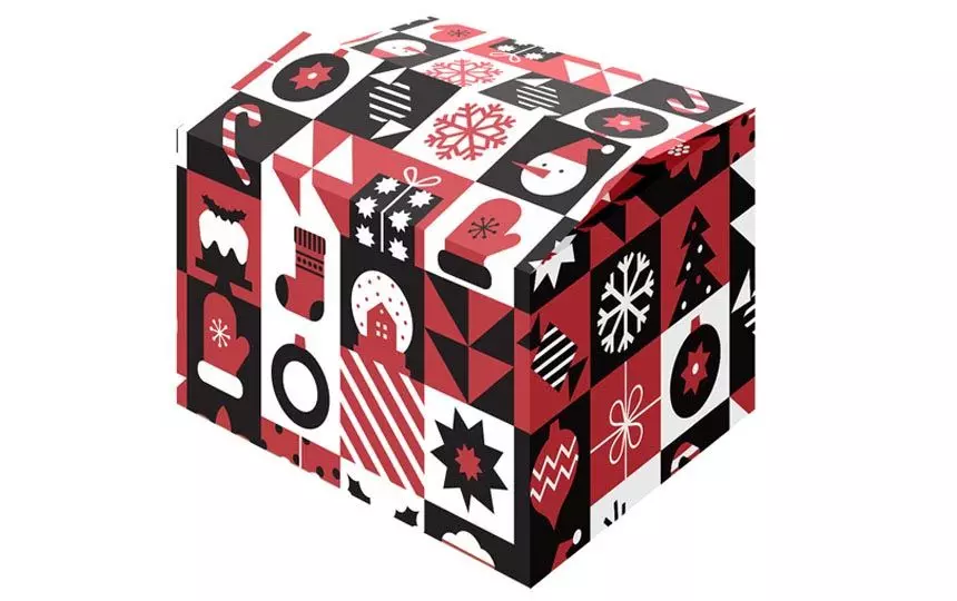 Kerstdoos Pattern Red 390x290x232mm Zwart/Wit/Rood