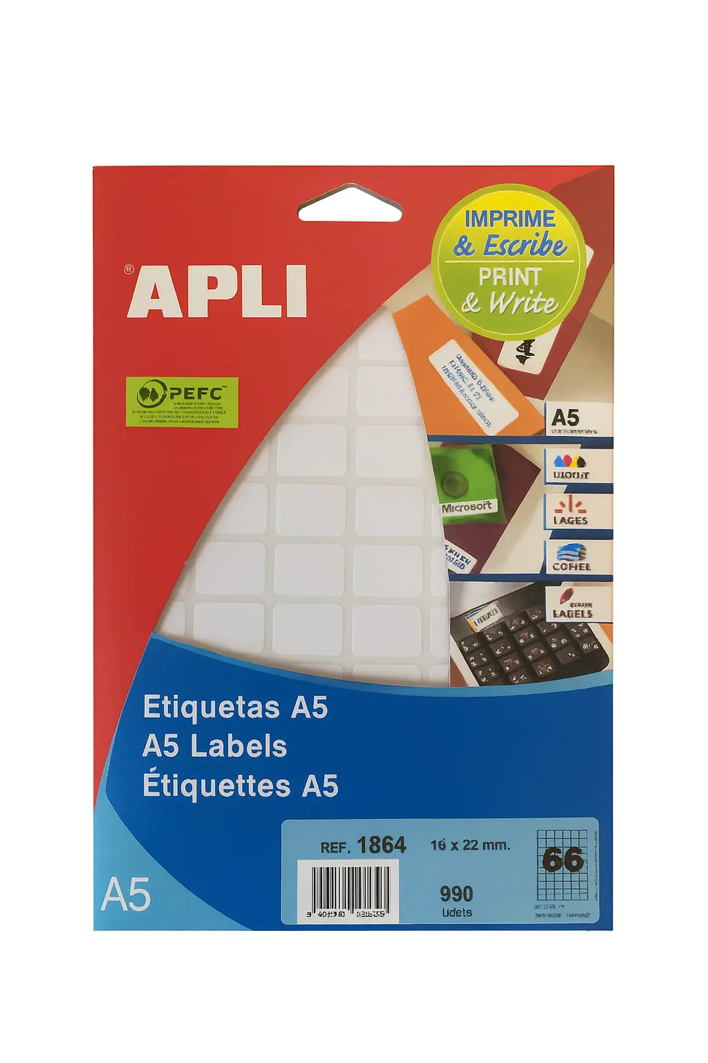 Etiket Apli 16x22mm Wit Permanent 990 stuks