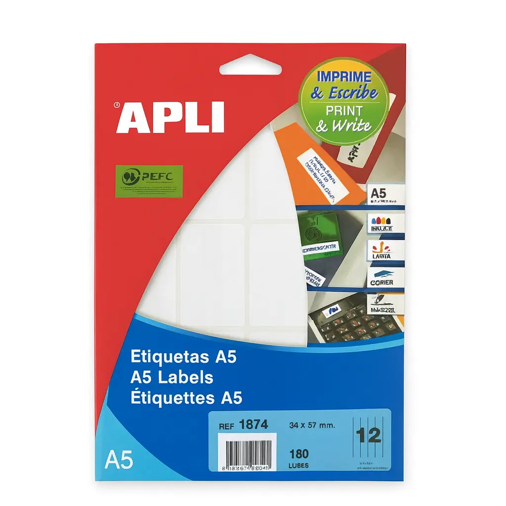 Etiket Apli 34x53mm Wit Permanent 180 stuks