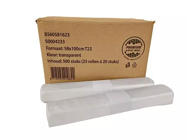 Afvalzak HDPE 58x100cm T23 17mu Transparant