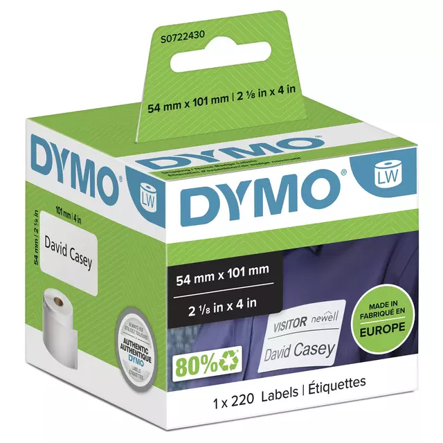 Dymo Label Badge 54x101mm Wit