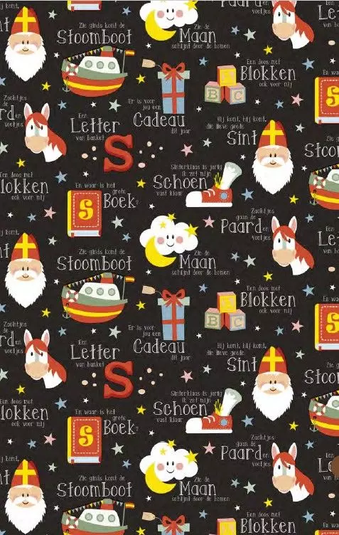 Cadeaupapier Sinterklaas Zwart 50cm Rol à 125mtr