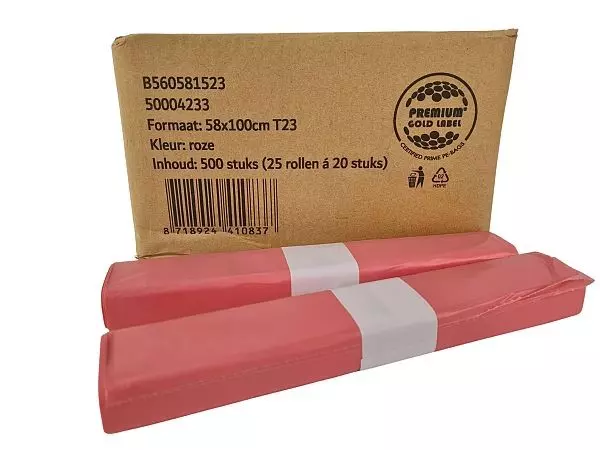 Afvalzak HDPE 58x100cm T23 17mu Roze