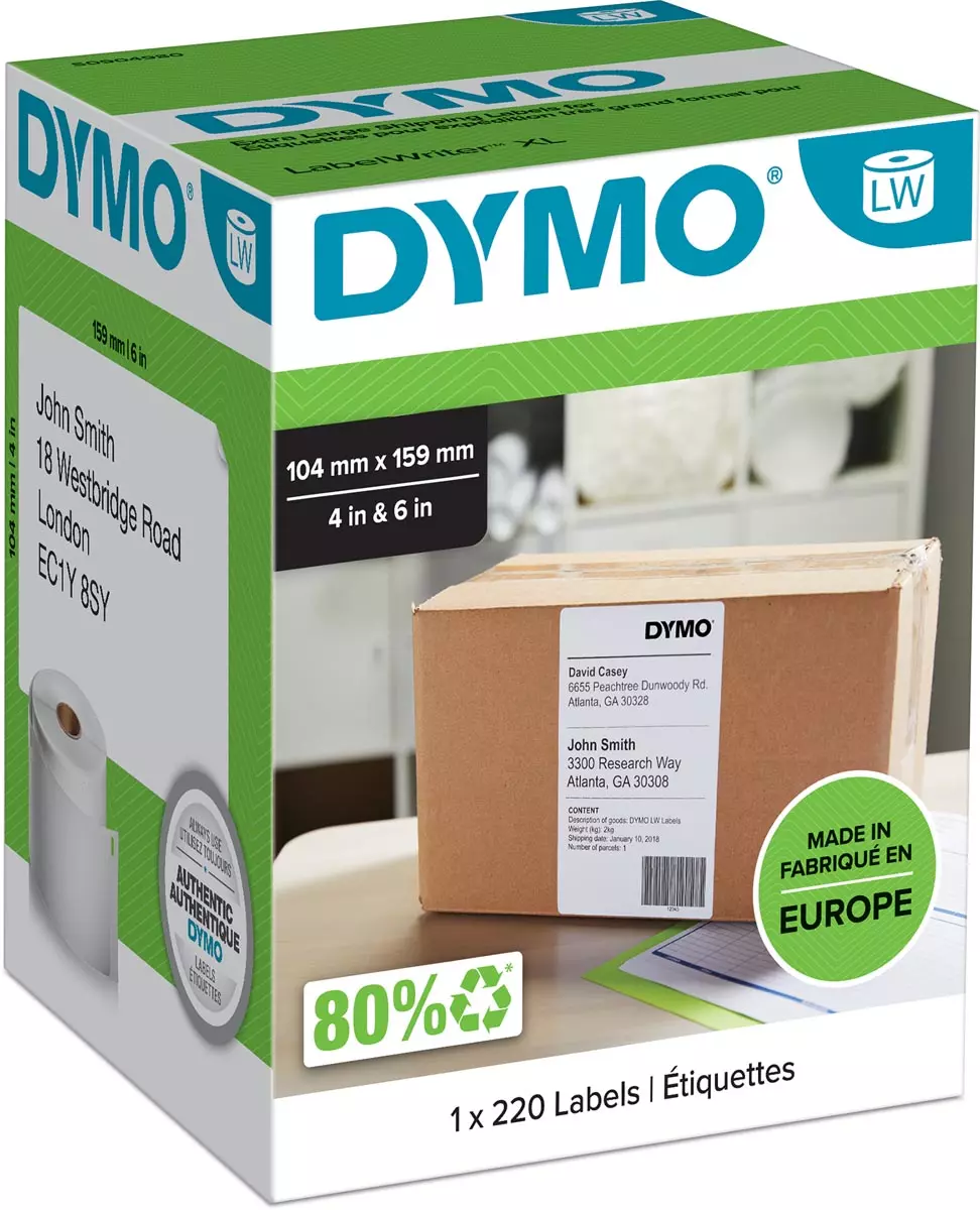 Dymo Label Etiket 104x159mm Wit 220 stuks