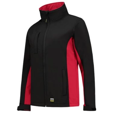 Softshell bicolor dames zwart rood