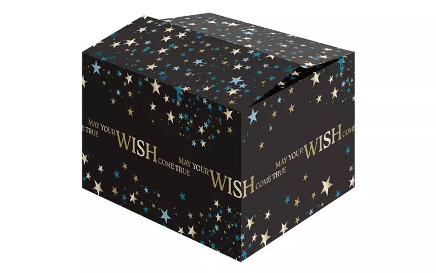 Kerstdoos Make a Wish Met handgrepen 490x390x270mm Zwart/Blauw/Goud