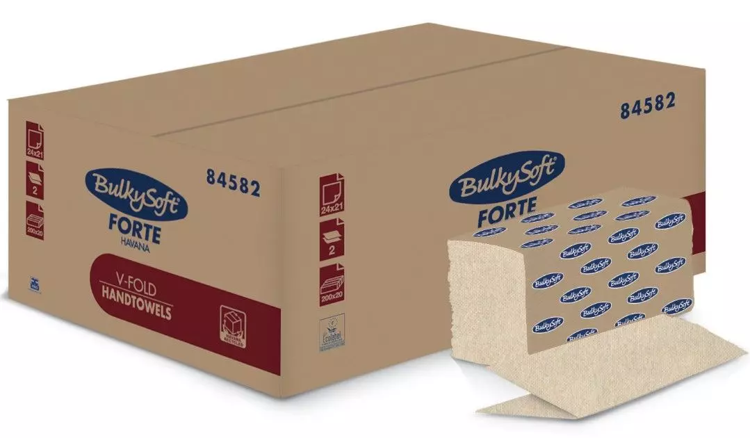 Papieren Handdoekjes Bulkysoft Forte Havana V-vouw 21x24cm 2-laags Bruin