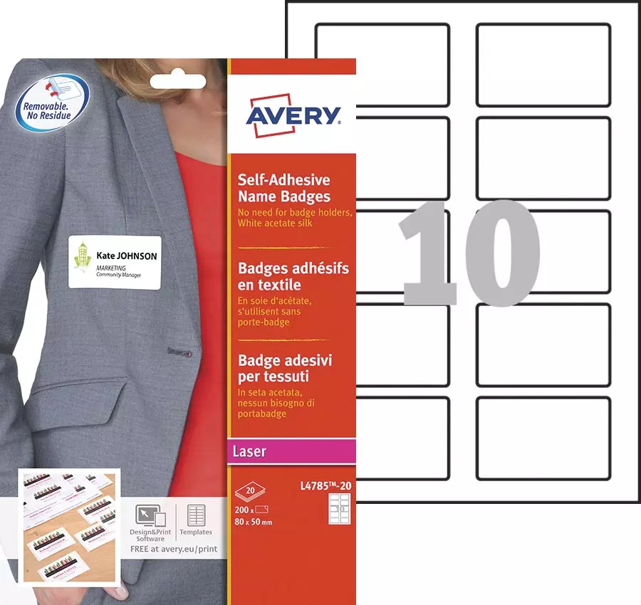 Zelfklevende Badge Avery 80X50mm Wit 200 stuks 
