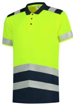 Polo high vis Bicolor fluor geel - marine
