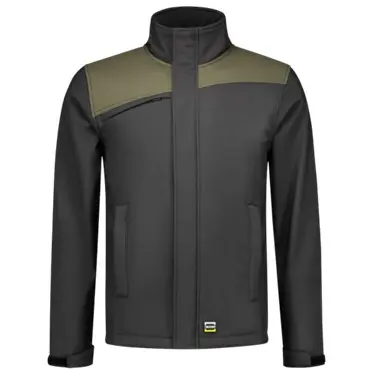 Softshell bicolor naden donkergrijs/ legergroen