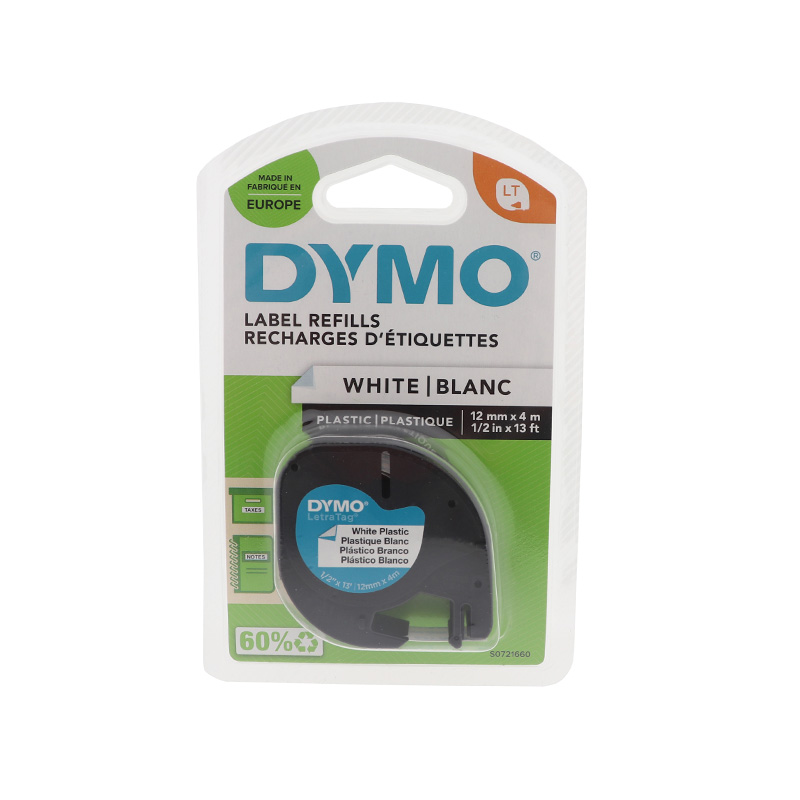 Labeltape Dymo Letratag 91201 plastic 12mm wit/zwart