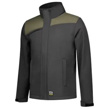 Softshell bicolor naden donkergrijs/ legergroen