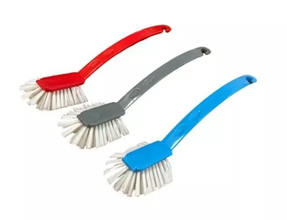 Afwasborstel kunststof langwerpig Assorti Blauw, Rood of Grijs