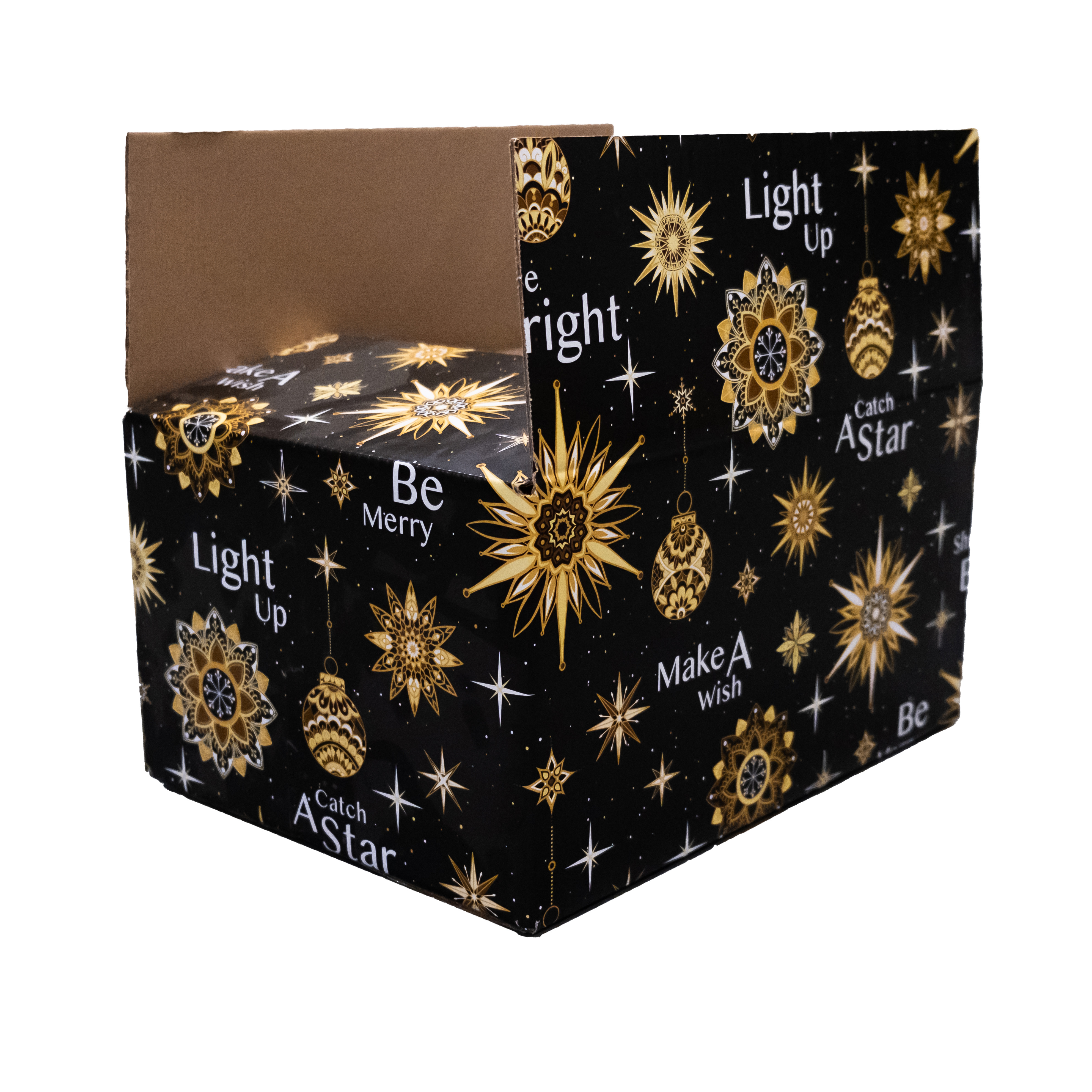 Kerstdoos 390x290x200mm Bright Stars zwart-goud (22)