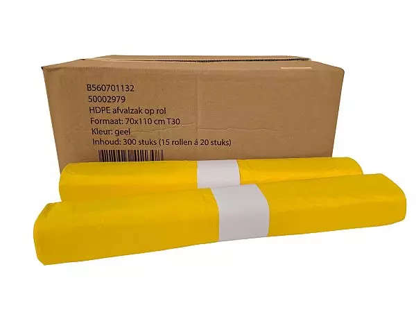 Afvalzak HDPE 70x110cm T30 23mu Geel