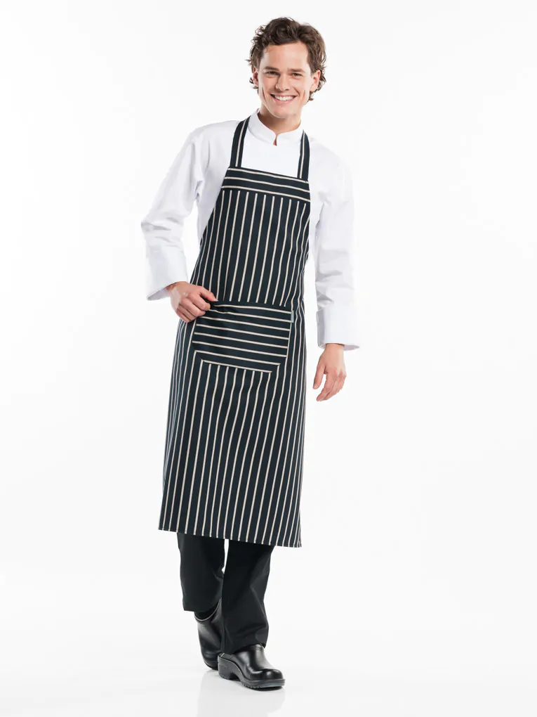 Halterschort Bib Apron Remo W75-L100 zwart-witte streep