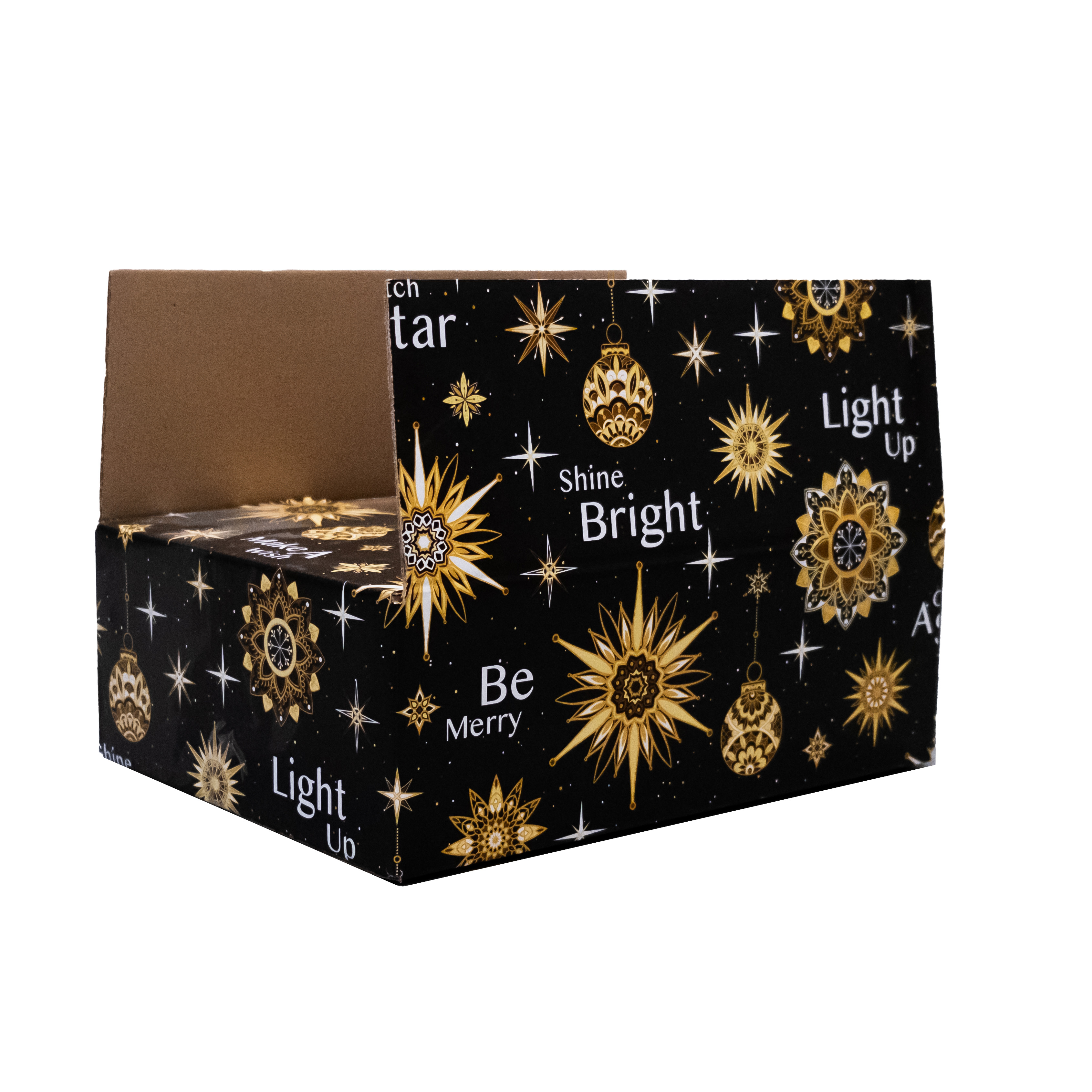 Kerstdoos 390x290x130mm Bright Stars zwart-goud (22)