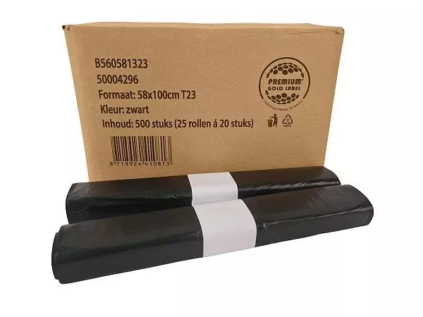 Afvalzak HDPE 58x100cm T23 17mu Zwart