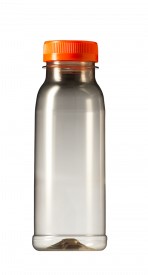 Fles APET met oranje dop 250ml recht model ø55mm transparant