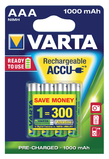Batterij Varta oplaadbaar AAA 1000mAh (pak à 4st)