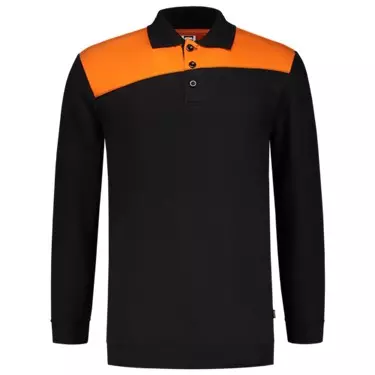 Polosweater Bicolor naden zwart/oranje
