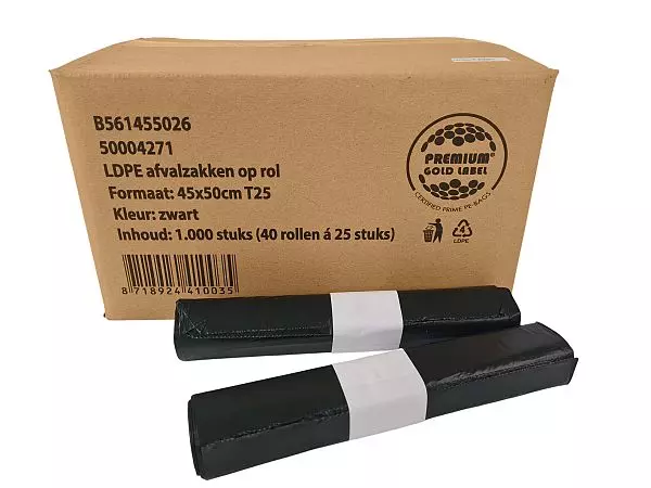 Afvalzak LDPE 45x50cm T25 22mu Zwart